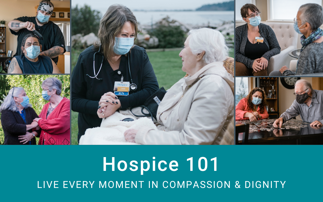Graphic that says Hospice 101, Live Every Moment in Compassion and Dignity